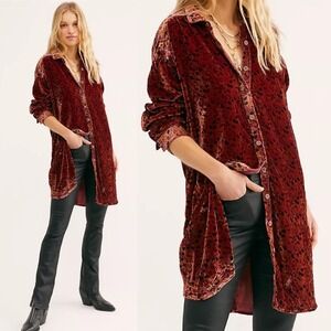Free People Sorrento Velvet Longline Shacked Womens Medium Crushed Burnout NEW